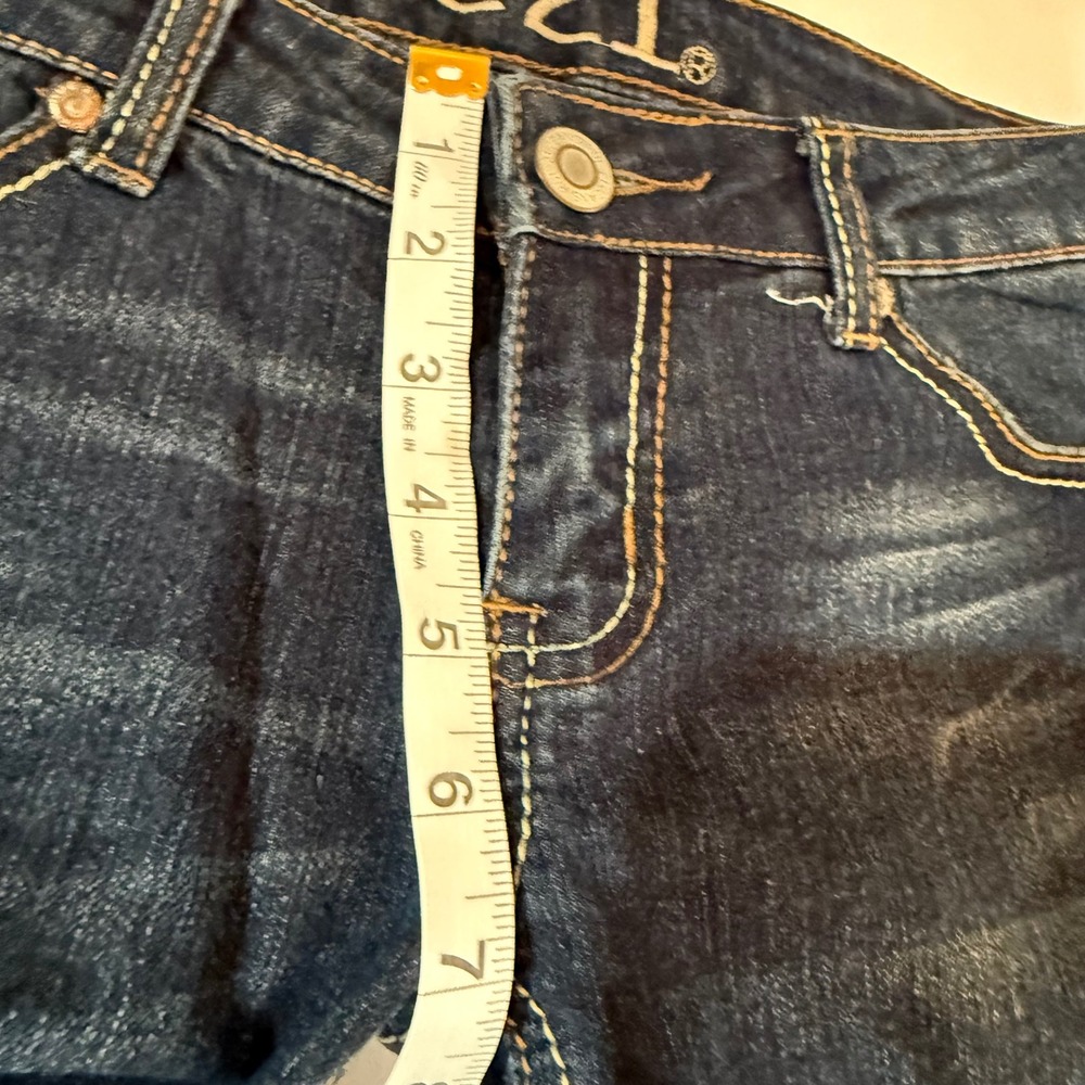 Rue21 Women's Dark Wash Flare Jeans Low Rise Y2K Style Size 32x34 Stretch Denim - Picture 4 of 8